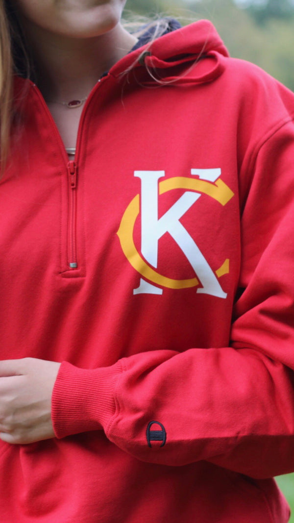 "KC Logo" Champion - Unisex Cotton Max Hooded Quarter-Zip Sweatshirt